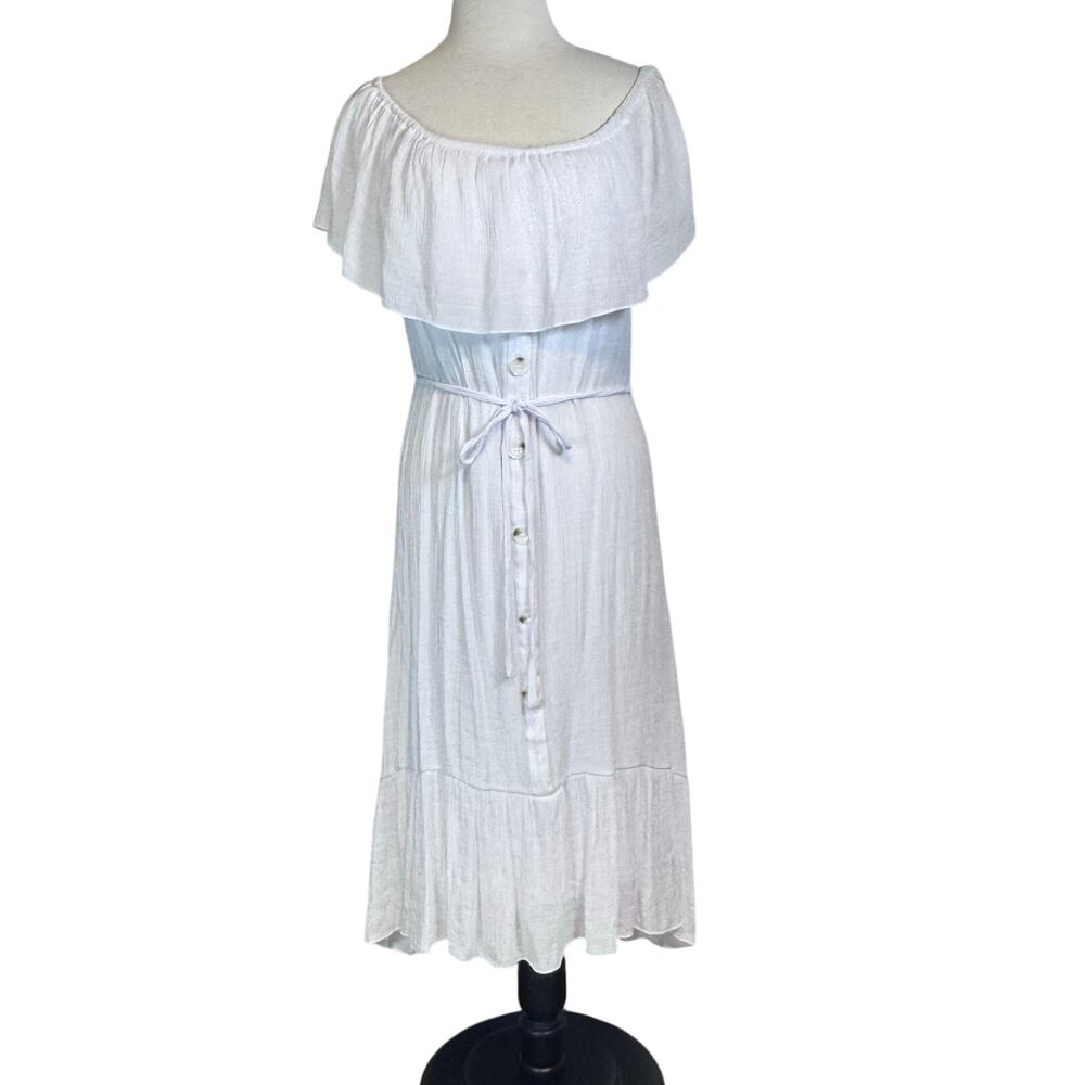 Mlle Gabrielle White Off-Shoulder Midi Dress